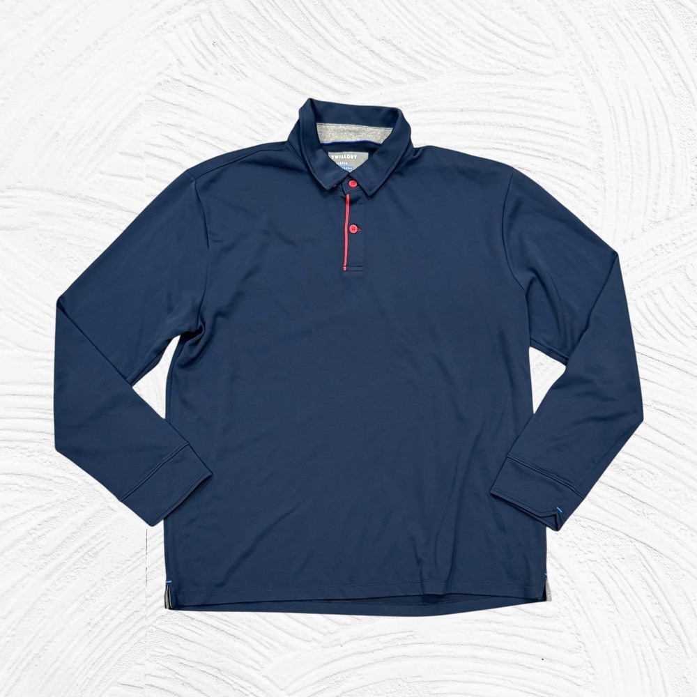 Twillory Athleisure Polo Shirt Mens 2XL Navy Blue Long Sleeve Performance Golf